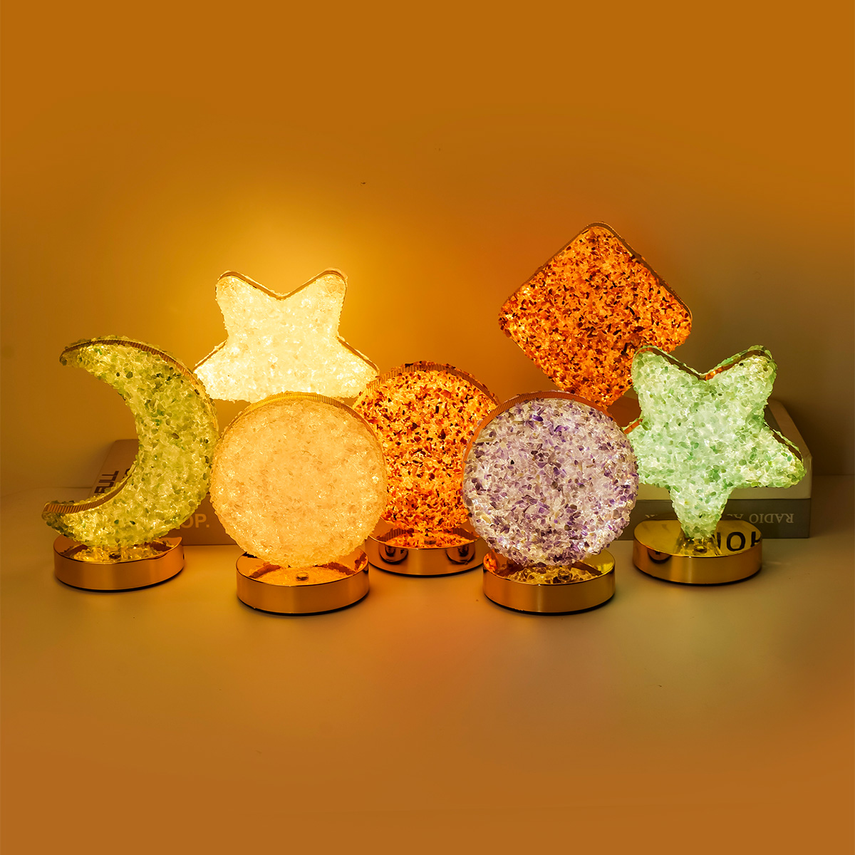 Led Moon Lamp - Natural Crystal Gravel LED Night Light
