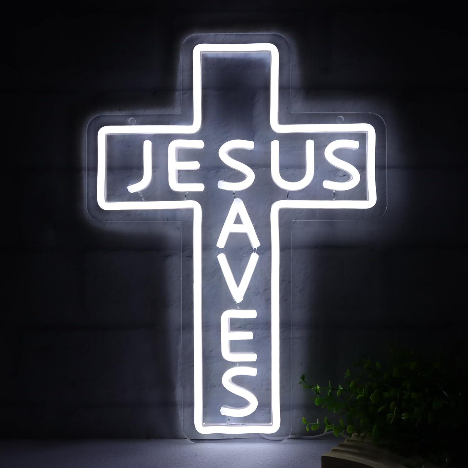 Restaurant Lighting Decoration - Jesus Saves Cross Neon Signs USB