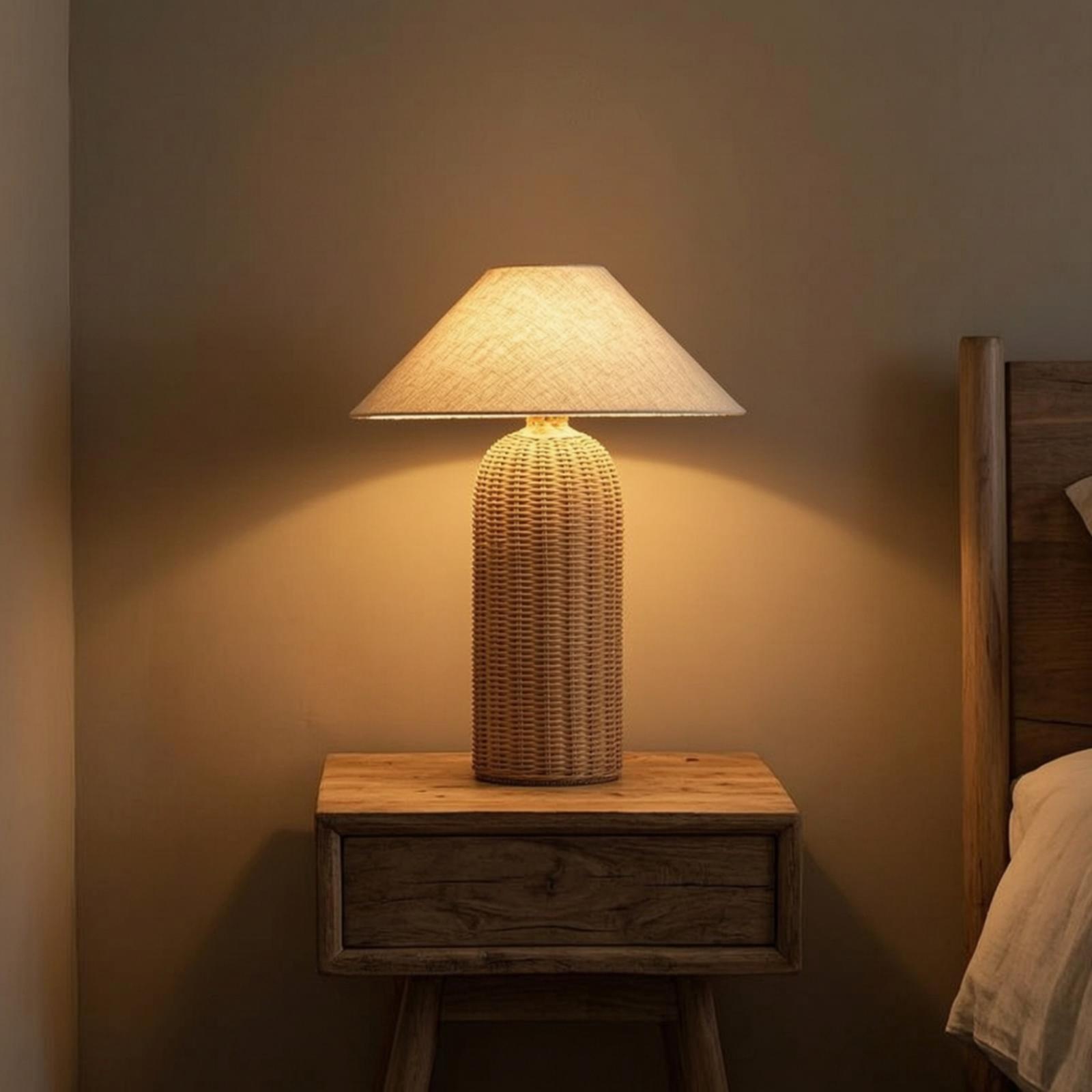Bedside Lamp Rattan Base Fabri - Lighting Table Decor recension och pris