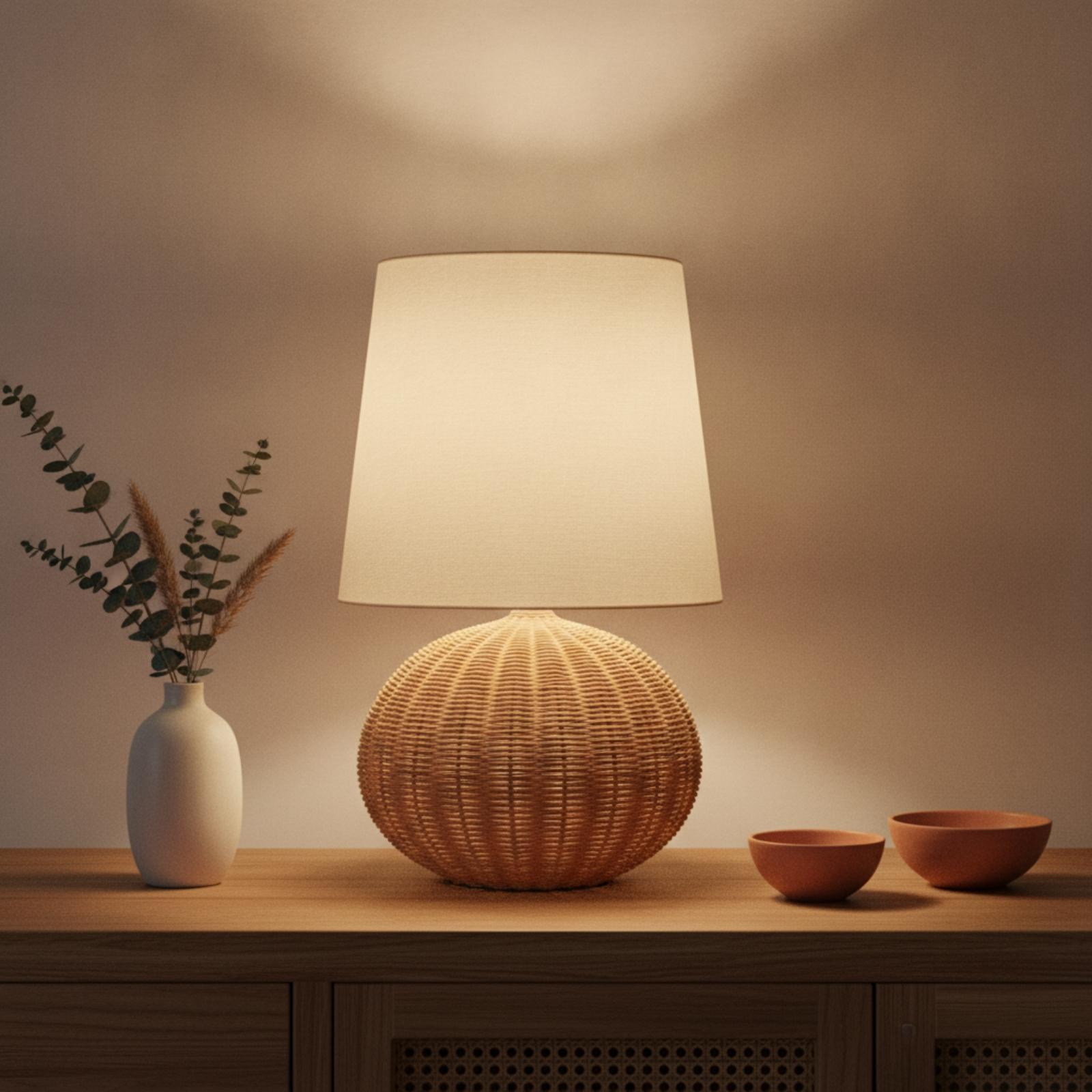 Bedside Lamp Rattan Base Fabri - Lighting Table Decor recension och pris