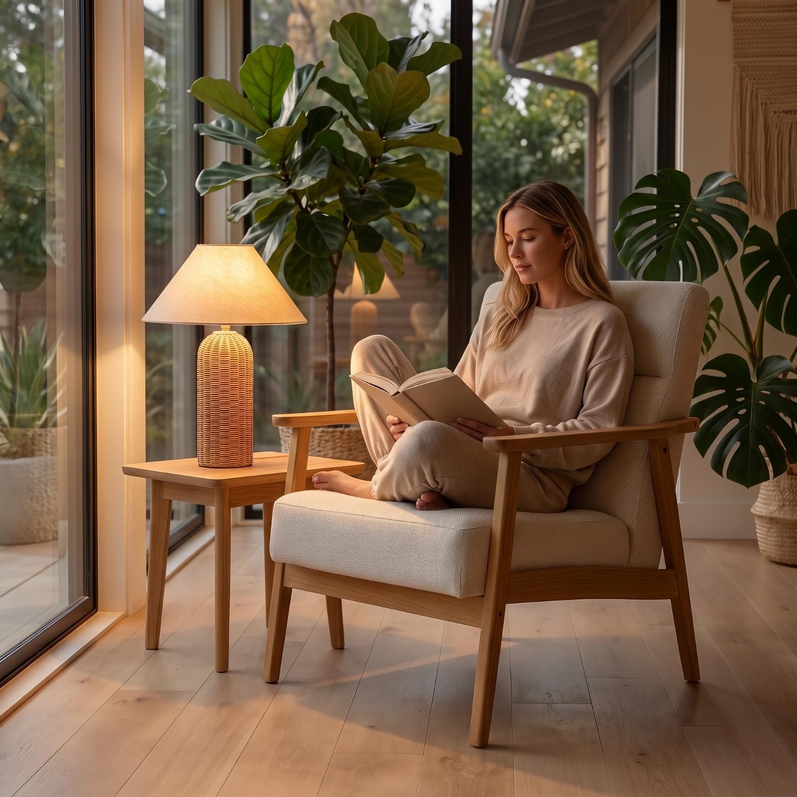 Bedside Lamp Rattan Base Fabri - Lighting Table Decor recension och pris