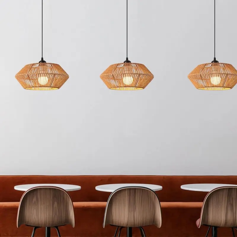 Boho Rattan Woven Pendant Ligh - Geometric Lamp Shade recension och pris