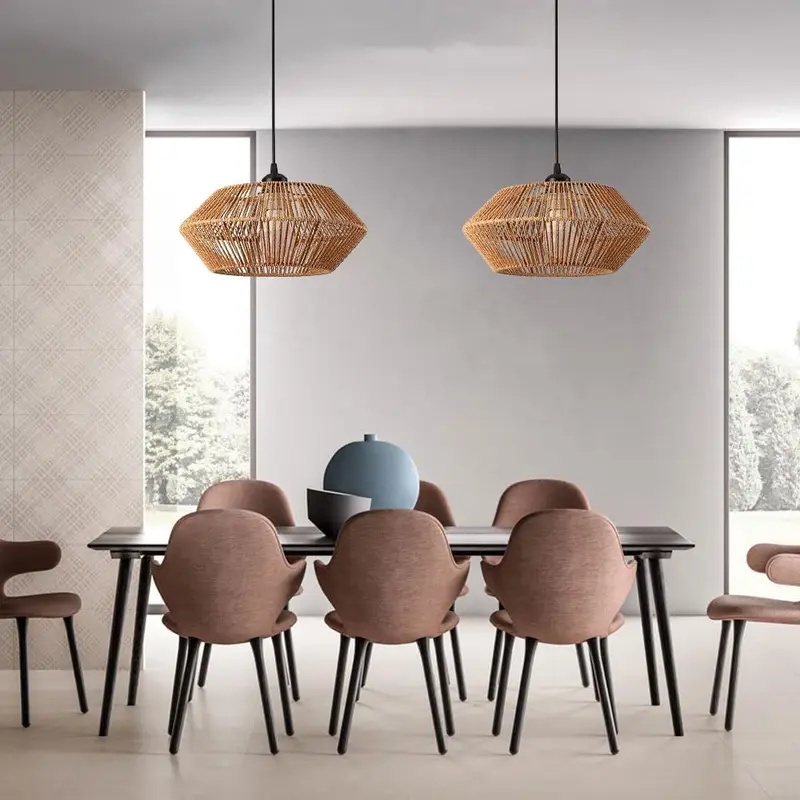 Boho Rattan Woven Pendant Ligh - Geometric Lamp Shade recension och pris