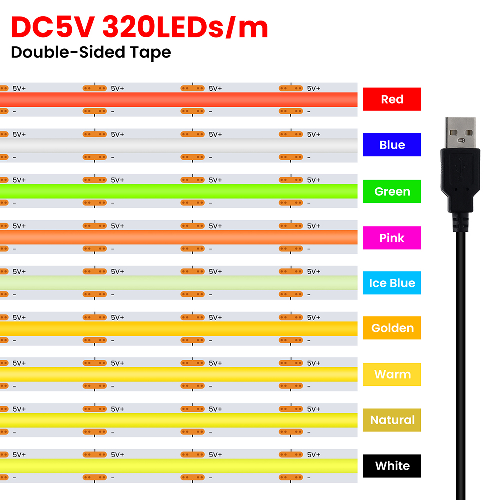 5V USB 3MM 5MM PCB COB LED Str - Decor Lighting Hours recension och pris